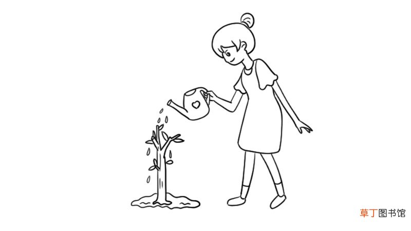 植树节小女孩浇水简笔画怎么画