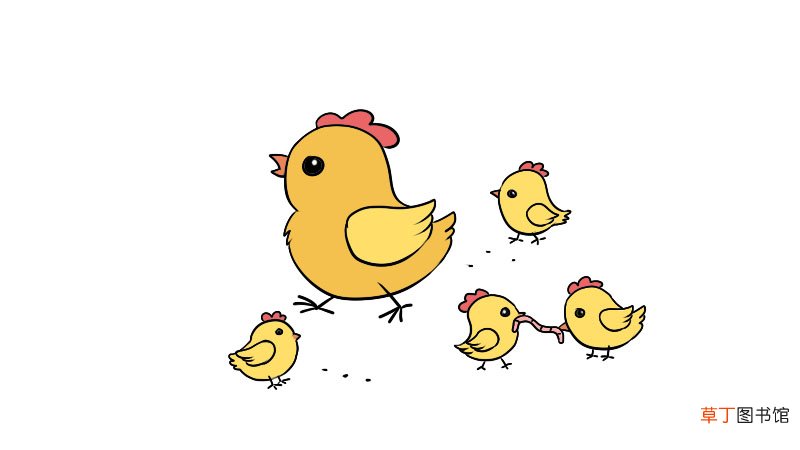 鸡群觅食图简笔画步骤鸡群觅食图简笔画教程