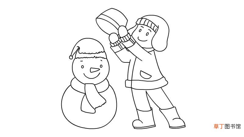 小孩堆雪人简笔画