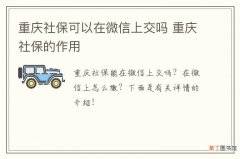 重庆社保可以在微信上交吗 重庆社保的作用